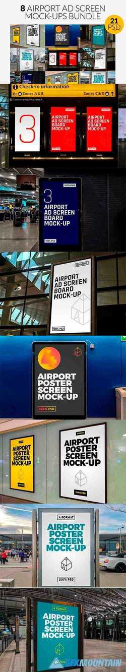 8 Airport Ad Screen Mock-Ups Set - 3753297
