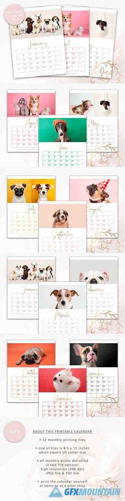 Printable Monthly Calendar 2020 Dogs 3895184 