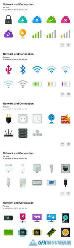 Network and Connection Flat Colored Icons