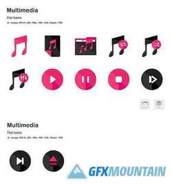 Multimedia Controls Flat Colored Vector Icons