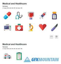 Medical and Healthcare Flat Colored Vector Icons