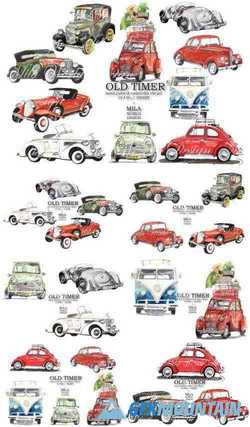 OLD TIMER WATERCOLOR CLIP ART - 3829163