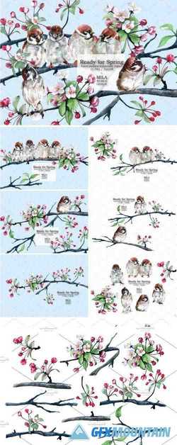 SPARROW AND CHERRY BLOSSOM CLIPART - 3356099