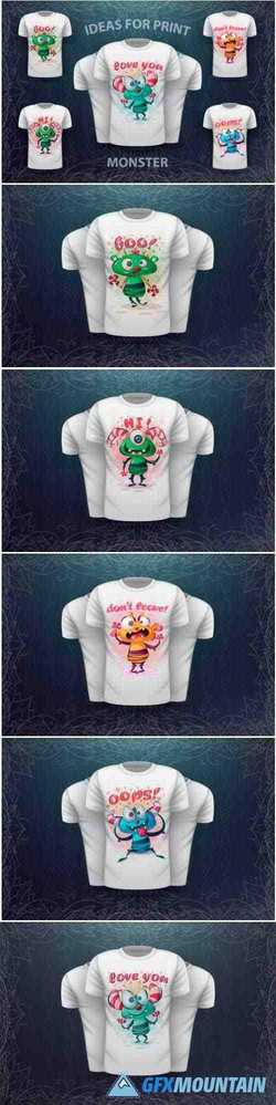 Cute Cartoon Monster - Print T-shirt 1587493
