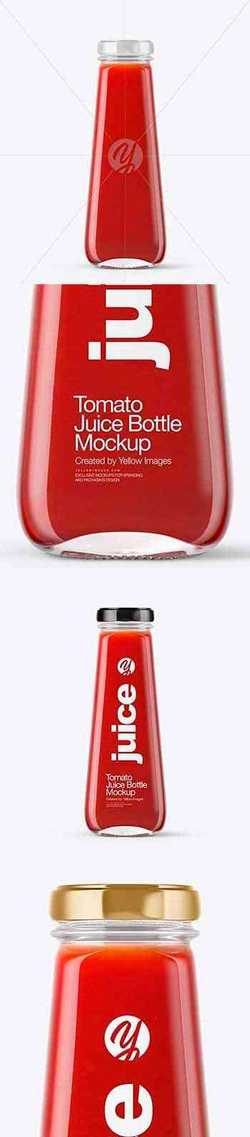 Clear Glass Bottle with Tomato Juice Mockup