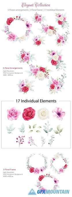 ELEGANT WATERCOLOR FLOWERS BOUQUET AND FRAME COLLECTION - 312689
