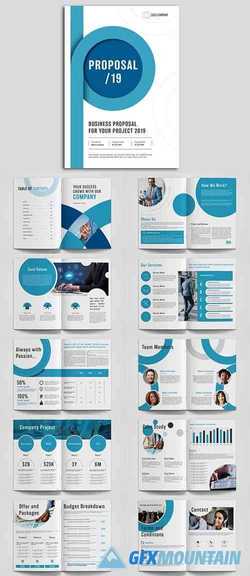 Business Proposal Layout with Blue Circular Accents