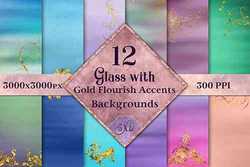 Glass with Gold Flourish Accents Backgrounds - 12 Images - 327309