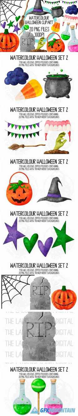 Watercolor Halloween Clip Art Set 2 - 335034