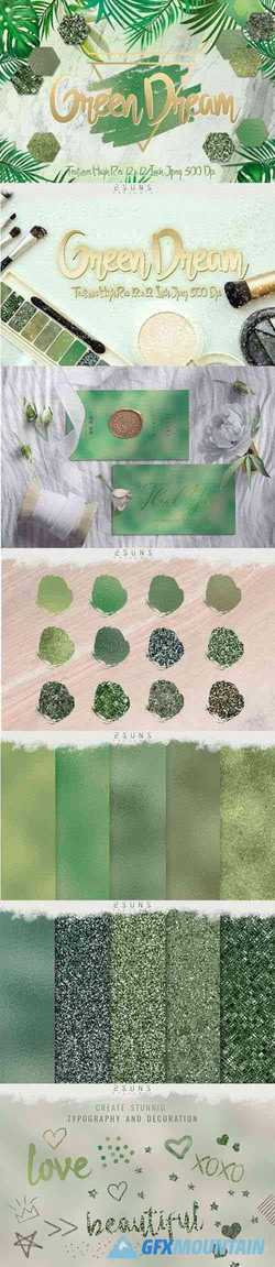 Green Dream digital papers textures, background, invitation - 345606