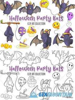 Halloween Party Bats Clip Art Collection and Digital Stamps - 346404