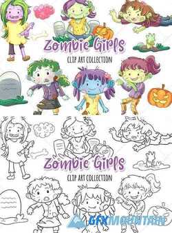 Zombie Girls Clip Art Collection and Digital Stamps - 348646