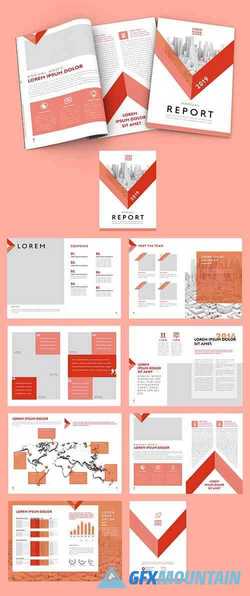 Annual Report Layout with Red Accents