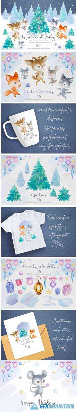 Woodland Party. Watercolor Christmas Set 1953714