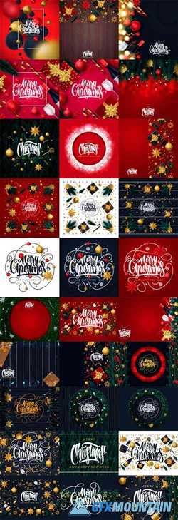 Merry Christmas and Happy New Year Greeting Card Illustration Pack
