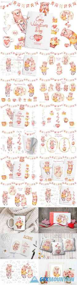 COZY VALENTINES DAY. LOVELY BEARS WATERCOLOR COLLECTION - 411510
