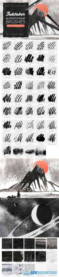 Inktober 44 Photoshop Brushes & Textures Collection