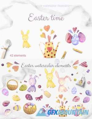 Easter Time. Set of Watercolor Elements