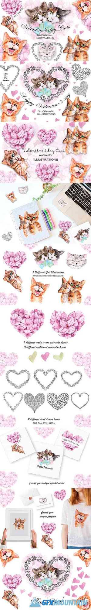 VALENTINE'S DAY WATERCOLOR CATS - 4441445