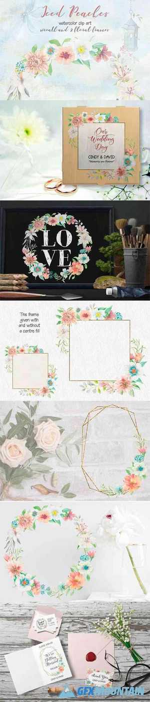 Iced Peaches Watercolor Wreath and Frames