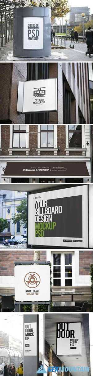 Outside Advertising Board Mockup Set