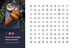 Food & Beverages 100 Set Icons Pack