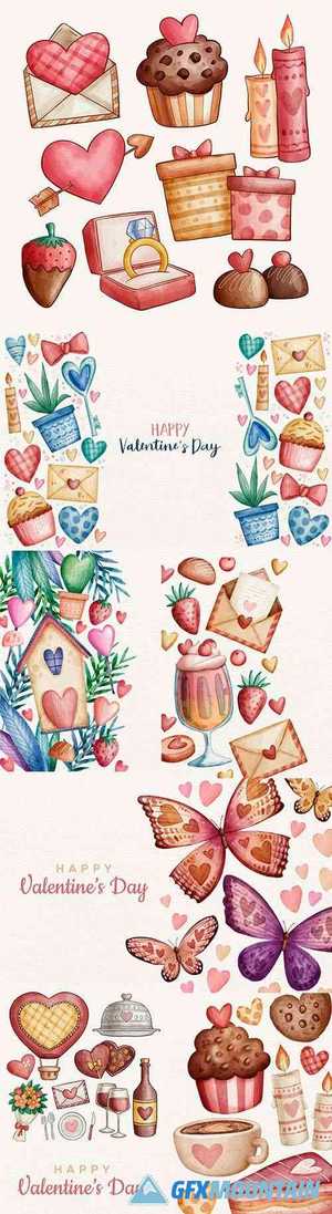 Happy Valentine's Day romantic decorative watercolor element