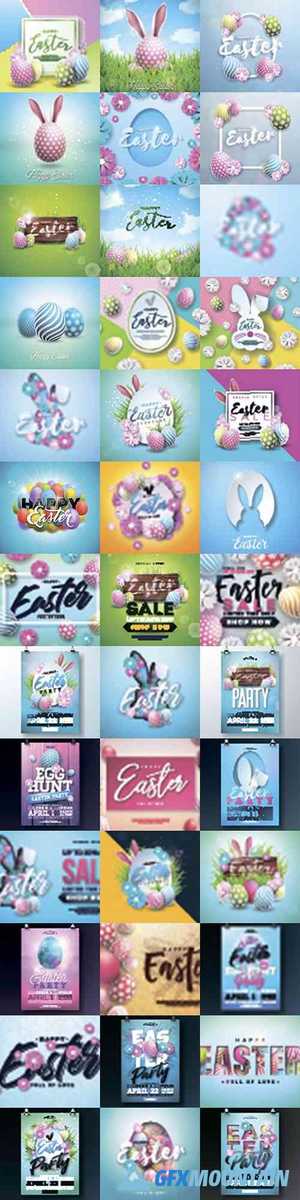 Happy Easter Holiday Premium Illustrations and Flyer Set