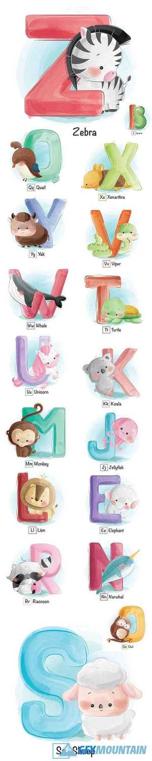 Alphabet with Funny Animal Premium Illustrations Set
