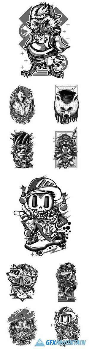 Drawing by hand emblem collection tattoo design