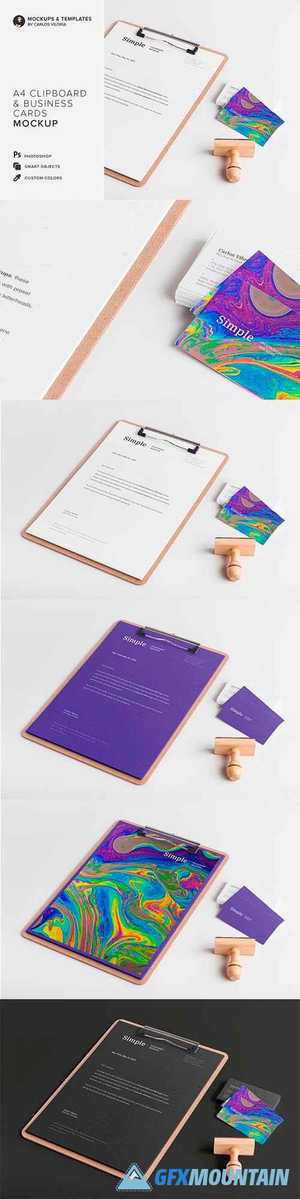Clipboard and Business Cards Mockup 3812354