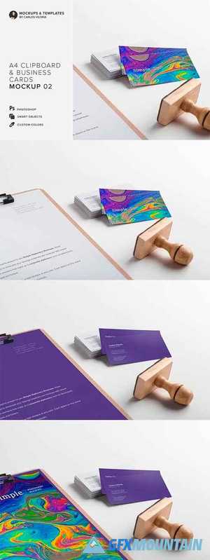 A4 Clipboard, Business Cards Mockup 4492944