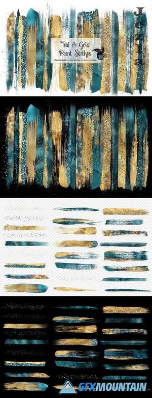 Teal and Gold Brush Strokes - 4615602
