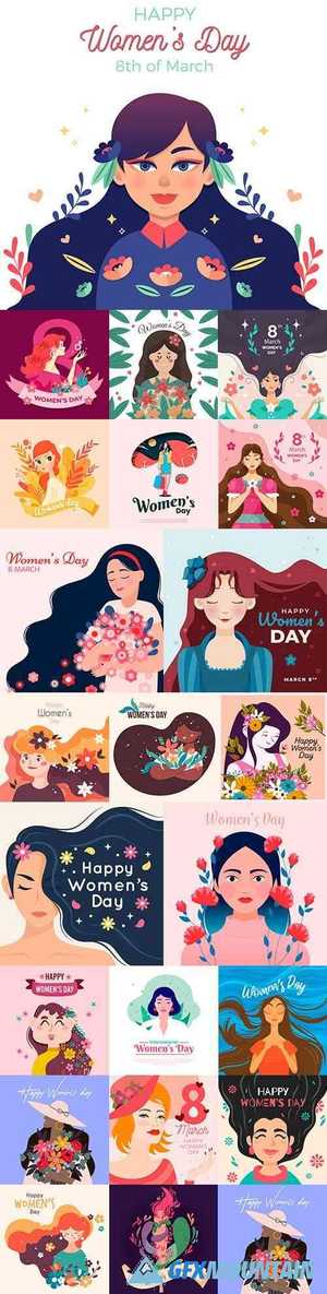 March 8 and Women's Day illustration flat big collection