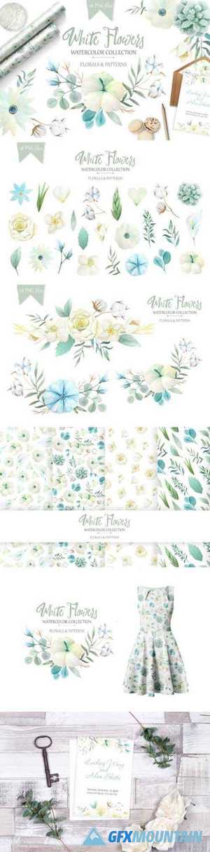 Watercolor White Flowers Set 3552086