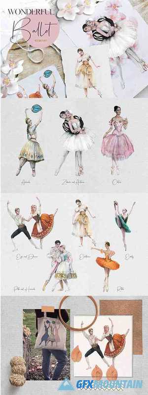 Watercolor ballet dancers illustrations set