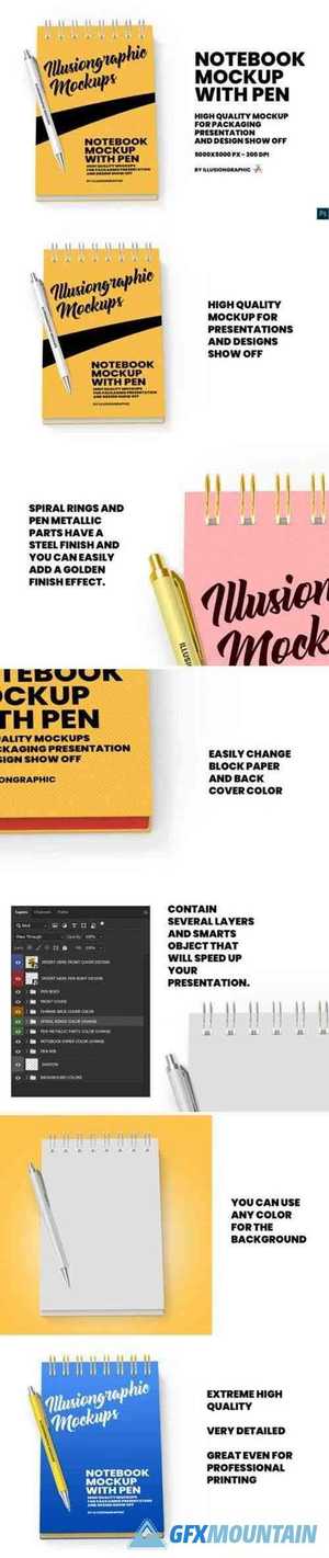 Notebook Mockup with Pen 3849184