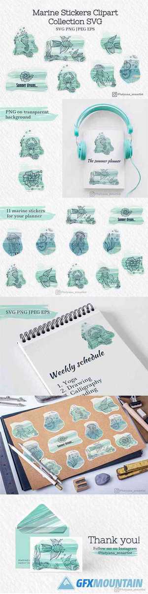 Marine stickers clipart collection SVG