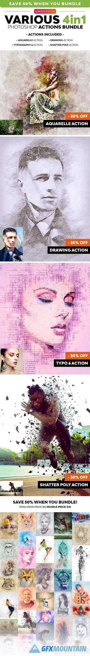 Various 4in1 Photoshop Actions Bundle 26390058