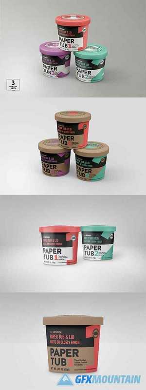 Paper Tub with Lid Packaging Mockup