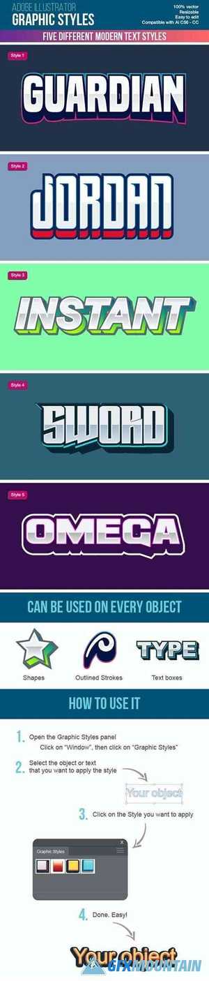 Five Colorful Modern Text Graphic Styles for Illustrator 26850623