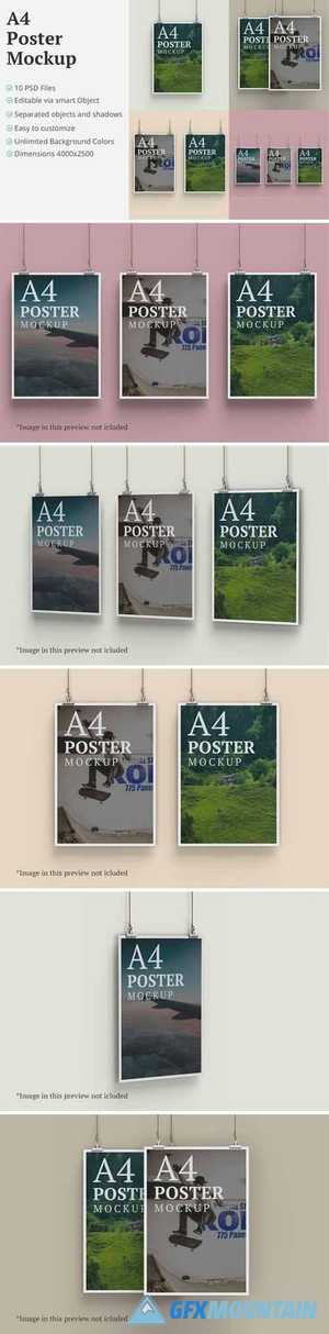  A4 Hanging Poster Mockup - 10 PSD Files