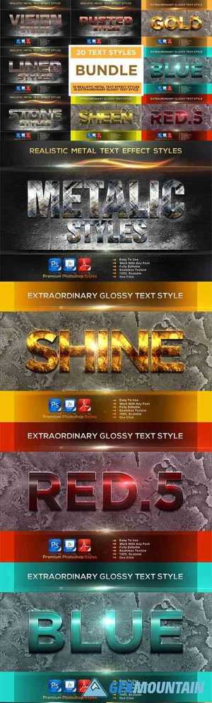 Metal & Extraordinary Glossy Text Effect Styles Bundle - 20 Premium Photoshop Styles