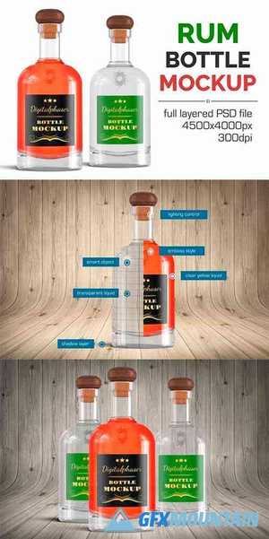 Clear Rum Brandy Vodka Bottle Mockup 4550608