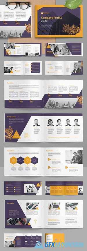 Company Profile Brochure Layout with Yellow Gradient Triangle Elements 383380392