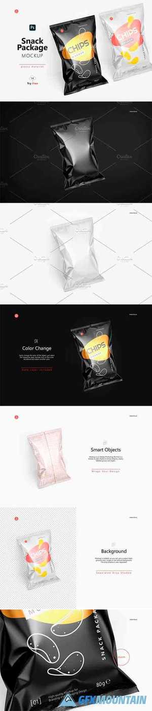 Tilted Glossy Snack Package Mockup 4941885