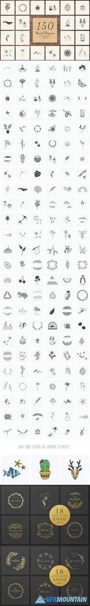 150 Hand Drawn Elements Nature 6575632