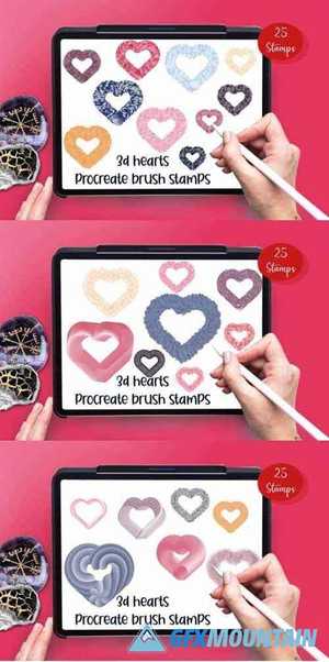 3D Hearts 25 Procreate Brush Stamps 6917478