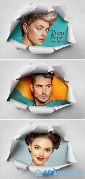 Hole in Torn Paper Sheet Photo Effect Mockup 398359054