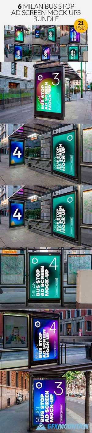 Milan BusStop Ad Screen MockUps Set 5488880